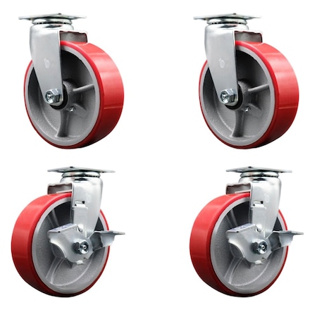 Service Caster Tool Box Caster Wheel Set 6'' Red Poly on Cast Iron Swivel Casters, 4PK TOOL-SCC-20S620-PUR-RS-2-TLB-2